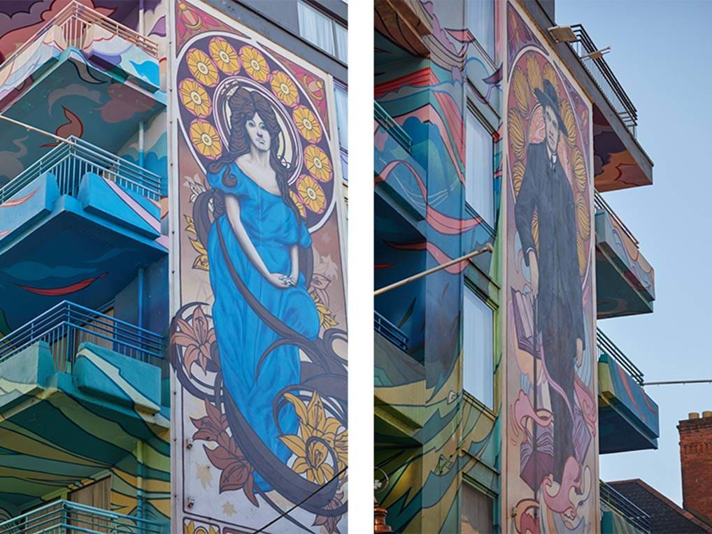 <p>Art Nouveau James Joyce Ulysses Mural - Blooms Hotel, Temple Bar &copy; Shantanu Starick</p>