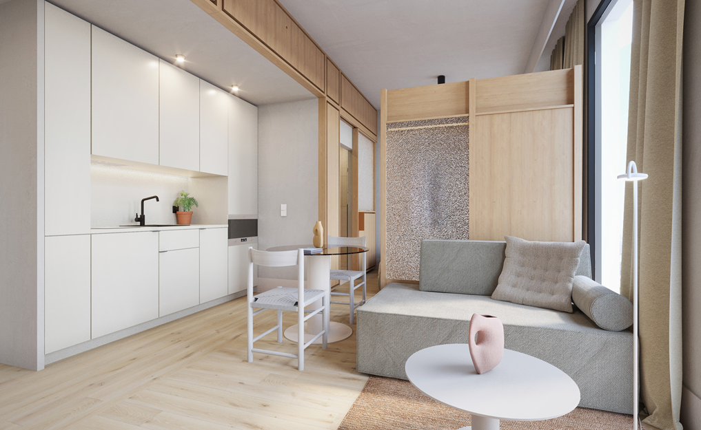 Separate spaces to sleep, work and live. Feel free. 