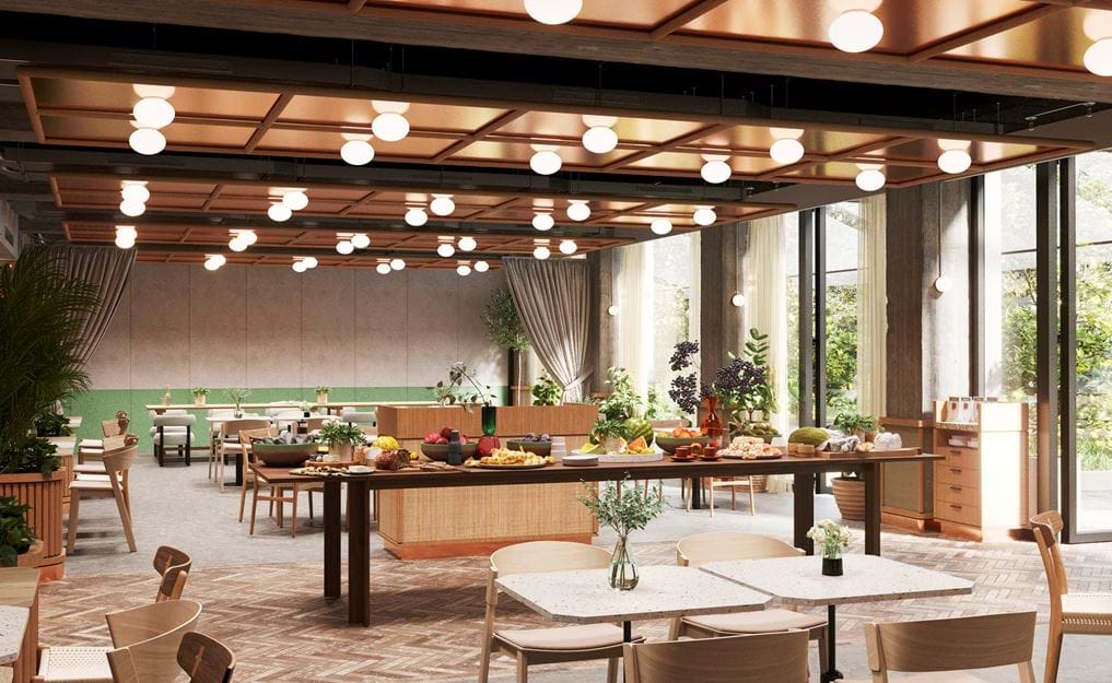 Ganztätgig geöffnetes Restaurant sowie Bar und Café.